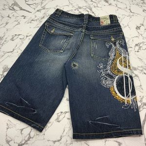 Men's Savage Art Blue Gold Denim Short